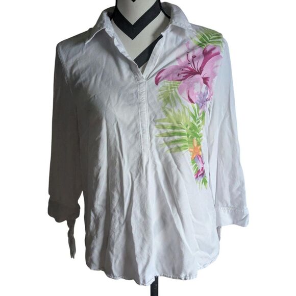 Zac & Rachel Petite PL White Floral Print Rayon - Picture 1 of 4